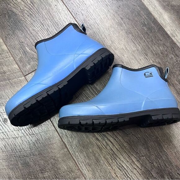 Rare Sorel Flood Plain Chukka Rubber Rain Boots Size 5 Blue and Black Waterproof - Picture 5 of 8
